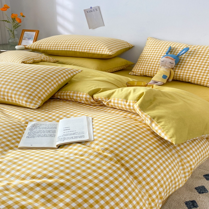 91家纺网 家纺一手货源 找家纺 澜妃 2025春夏新款12868全棉纯棉印花单被套 黄小格