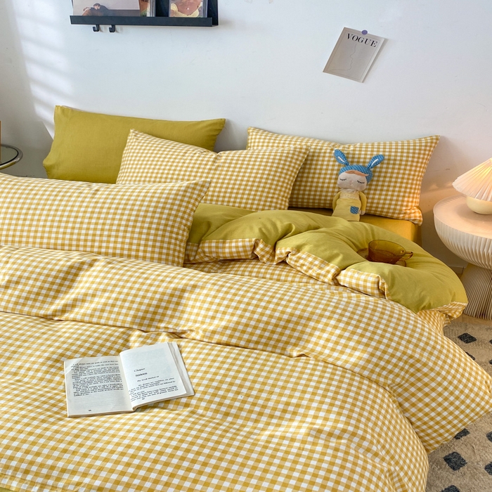 91家纺网 家纺一手货源 找家纺 澜妃 2025春夏新款12868全棉纯棉印花单被套 黄小格