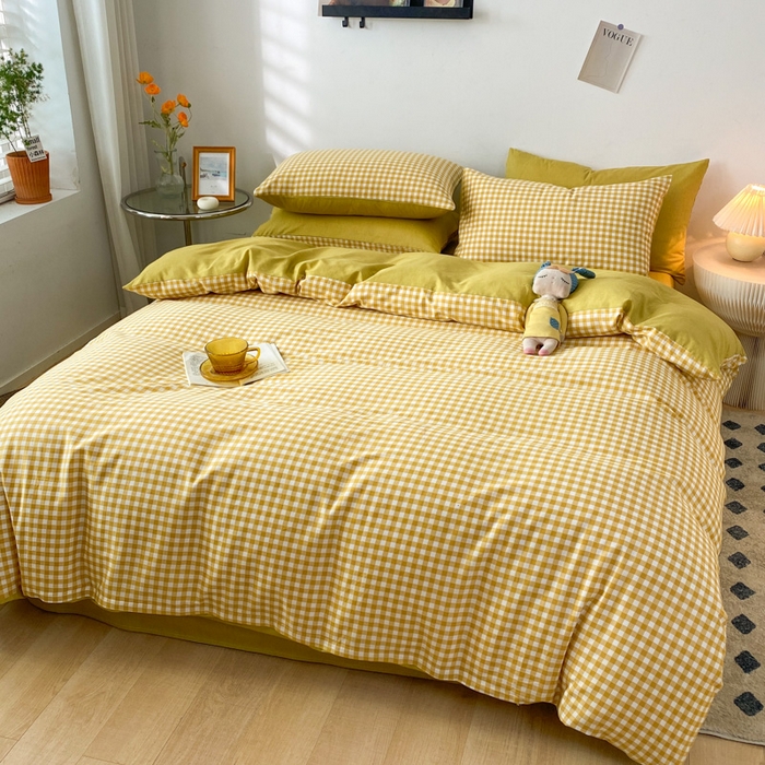 91家纺网 家纺一手货源 找家纺 澜妃 2025春夏新款12868全棉纯棉印花单被套 黄小格