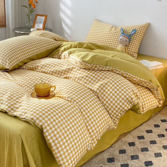 91家纺网 家纺一手货源 找家纺 澜妃 2025春夏新款12868全棉纯棉印花单被套 黄小格