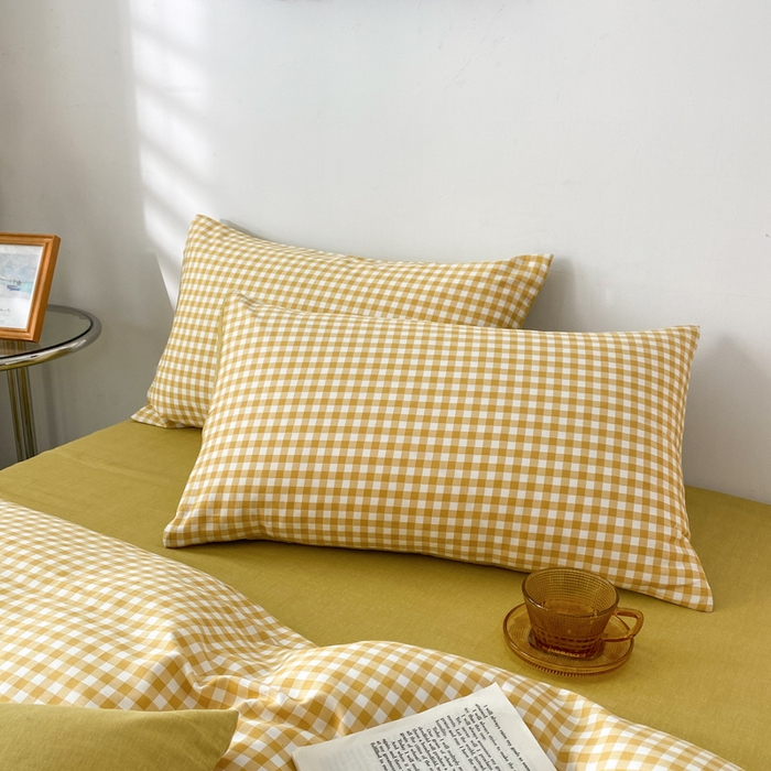 91家纺网 家纺一手货源 找家纺 澜妃 2025春夏新款12868全棉纯棉印花单被套 黄小格