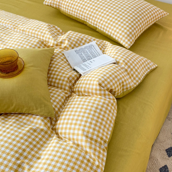 91家纺网 家纺一手货源 找家纺 澜妃 2025春夏新款12868全棉纯棉印花单被套 黄小格