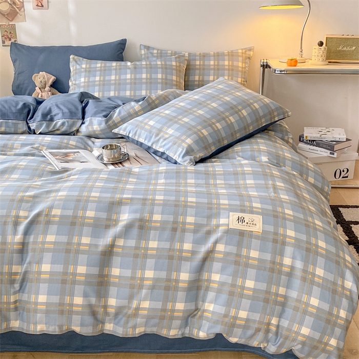 91家纺网 家纺一手货源 找家纺 澜妃 2025春夏新款12868全棉纯棉印花单被套 简约-蓝