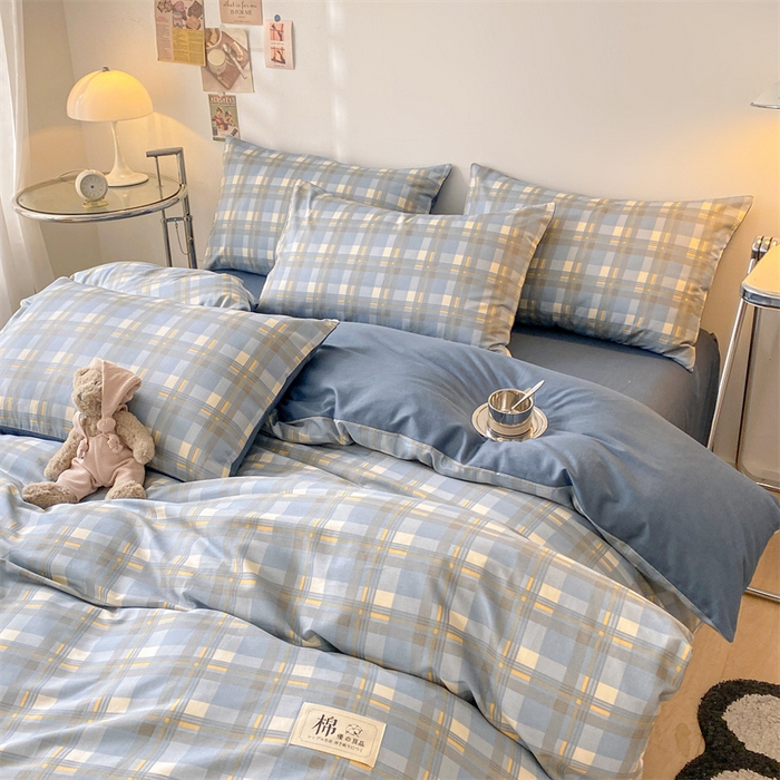 91家纺网 家纺一手货源 找家纺 澜妃 2025春夏新款12868全棉纯棉印花单被套 简约-蓝
