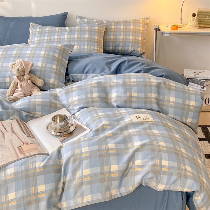 91家纺网 家纺一手货源 找家纺 澜妃 2025春夏新款12868全棉纯棉印花单被套 简约-蓝