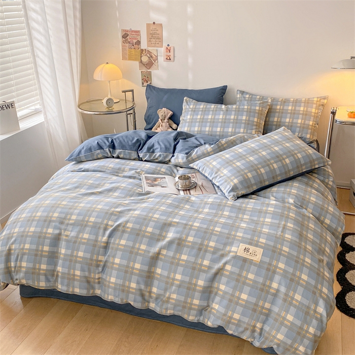 91家纺网 家纺一手货源 找家纺 澜妃 2025春夏新款12868全棉纯棉印花单被套 简约-蓝