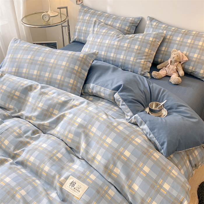91家纺网 家纺一手货源 找家纺 澜妃 2025春夏新款12868全棉纯棉印花单被套 简约-蓝