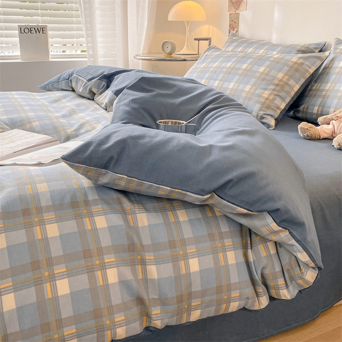 91家纺网 家纺一手货源 找家纺 澜妃 2025春夏新款12868全棉纯棉印花单被套 简约-蓝