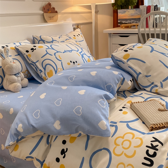 91家纺网 家纺一手货源 找家纺 澜妃 2025春夏新款12868全棉纯棉印花单被套 波波熊-蓝