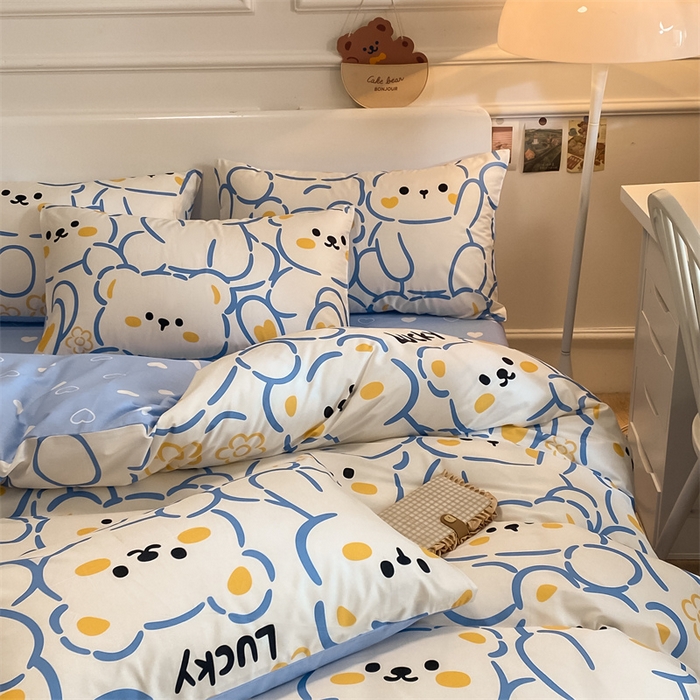 91家纺网 家纺一手货源 找家纺 澜妃 2025春夏新款12868全棉纯棉印花单被套 波波熊-蓝