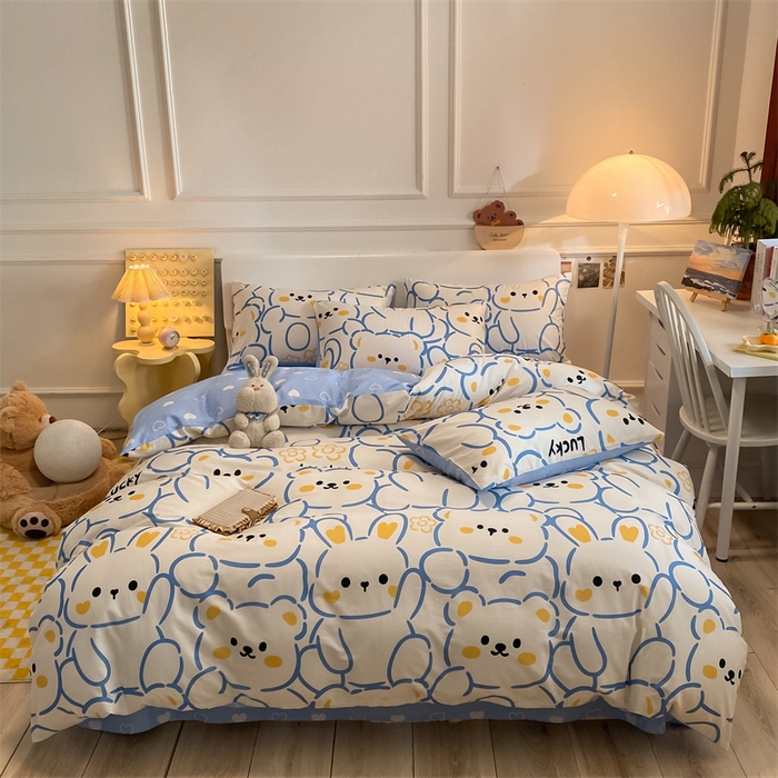 91家纺网 家纺一手货源 找家纺 澜妃 2025春夏新款12868全棉纯棉印花单被套 波波熊-蓝