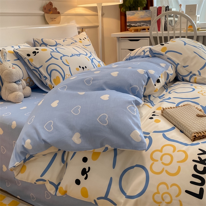 91家纺网 家纺一手货源 找家纺 澜妃 2025春夏新款12868全棉纯棉印花单被套 波波熊-蓝
