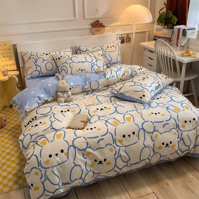 91家纺网 家纺一手货源 找家纺 澜妃 2025春夏新款12868全棉纯棉印花单被套 波波熊-蓝
