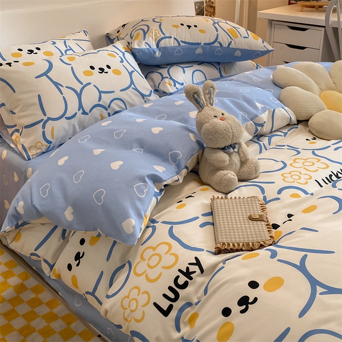 91家纺网 家纺一手货源 找家纺 澜妃 2025春夏新款12868全棉纯棉印花单被套 波波熊-蓝
