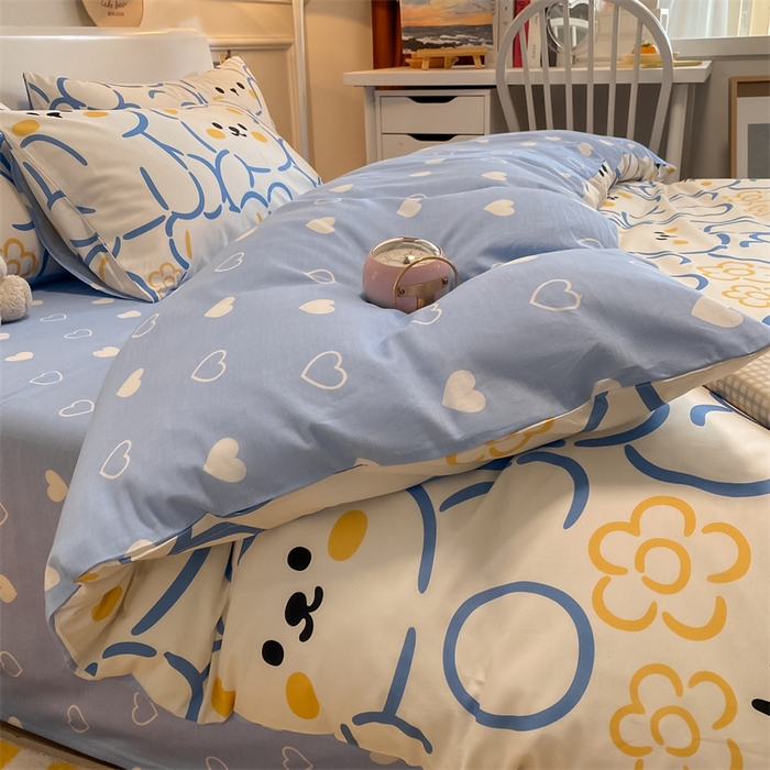 91家纺网 家纺一手货源 找家纺 澜妃 2025春夏新款12868全棉纯棉印花单被套 波波熊-蓝