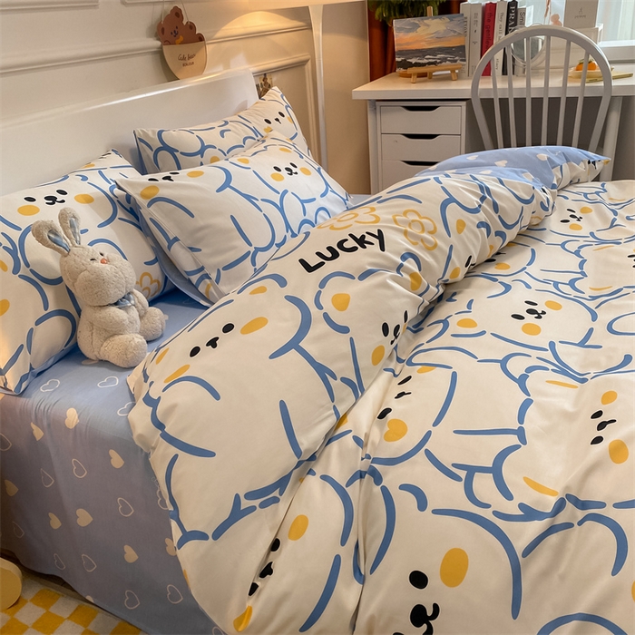 91家纺网 家纺一手货源 找家纺 澜妃 2025春夏新款12868全棉纯棉印花单被套 波波熊-蓝