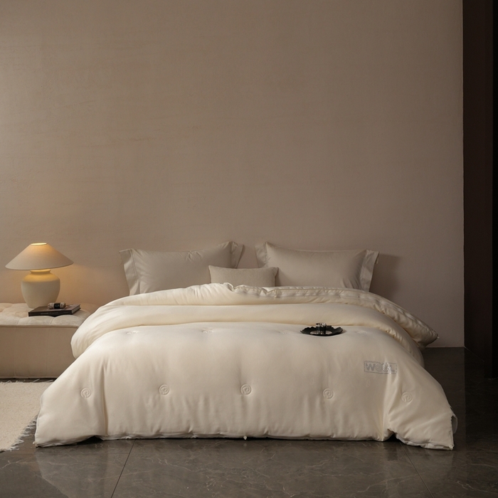 91家纺网 家纺一手货源 找家纺 丽卡家纺 2025新款美好约定提花蚕丝子母被被子被芯 美好约定蚕丝子母被-白色