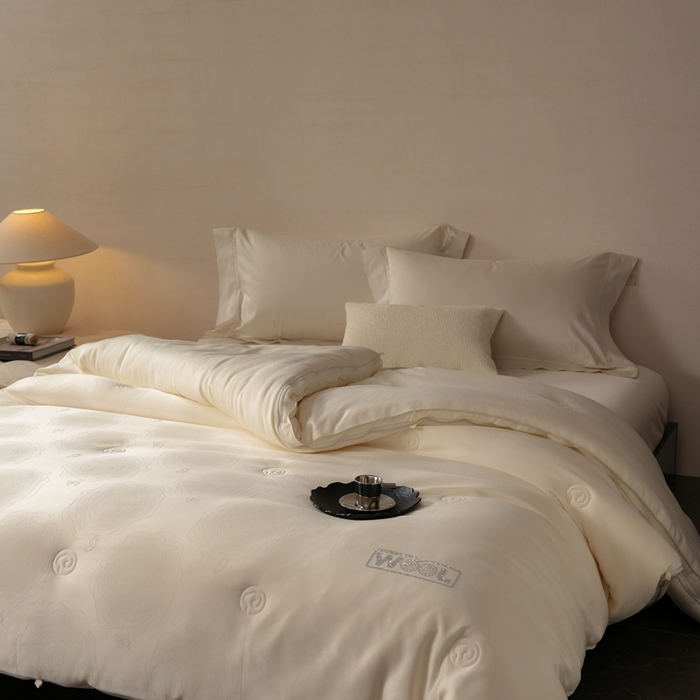 91家纺网 家纺一手货源 找家纺 丽卡家纺 2025新款美好约定提花蚕丝子母被被子被芯 美好约定蚕丝子母被-白色