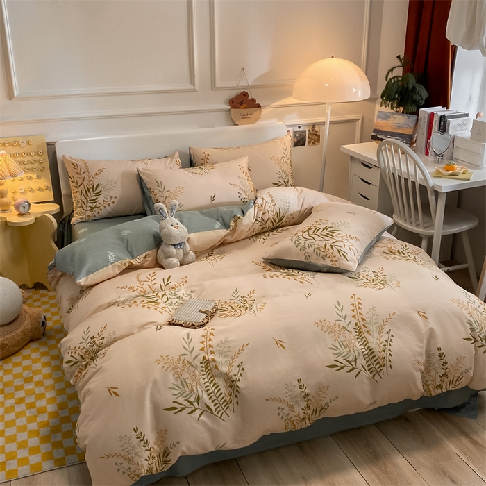 91家纺网 家纺一手货源 找家纺 澜妃 2025春夏新款12868全棉纯棉印花单被套 绿茵