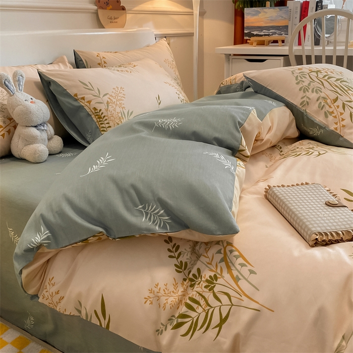 91家纺网 家纺一手货源 找家纺 澜妃 2025春夏新款12868全棉纯棉印花单被套 绿茵