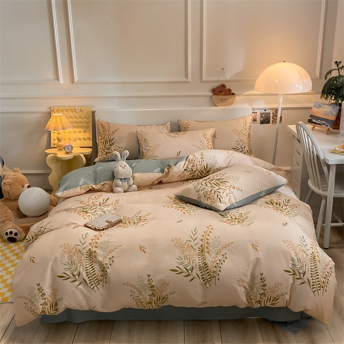 91家纺网 家纺一手货源 找家纺 澜妃 2025春夏新款12868全棉纯棉印花单被套 绿茵