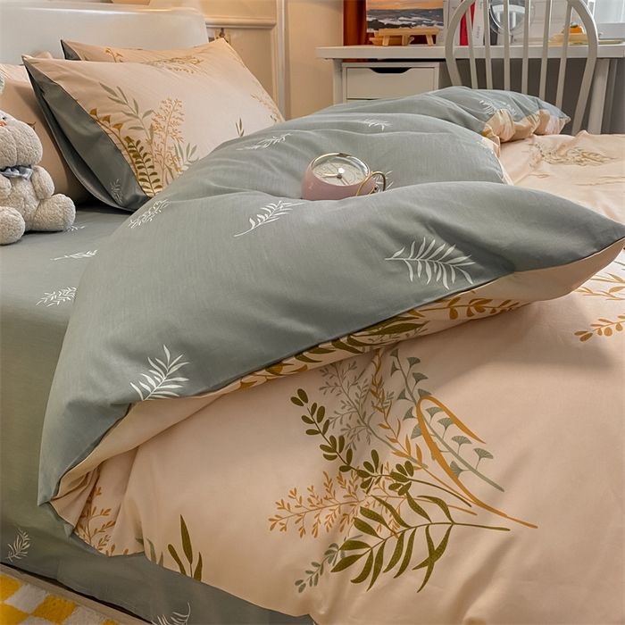 91家纺网 家纺一手货源 找家纺 澜妃 2025春夏新款12868全棉纯棉印花单被套 绿茵