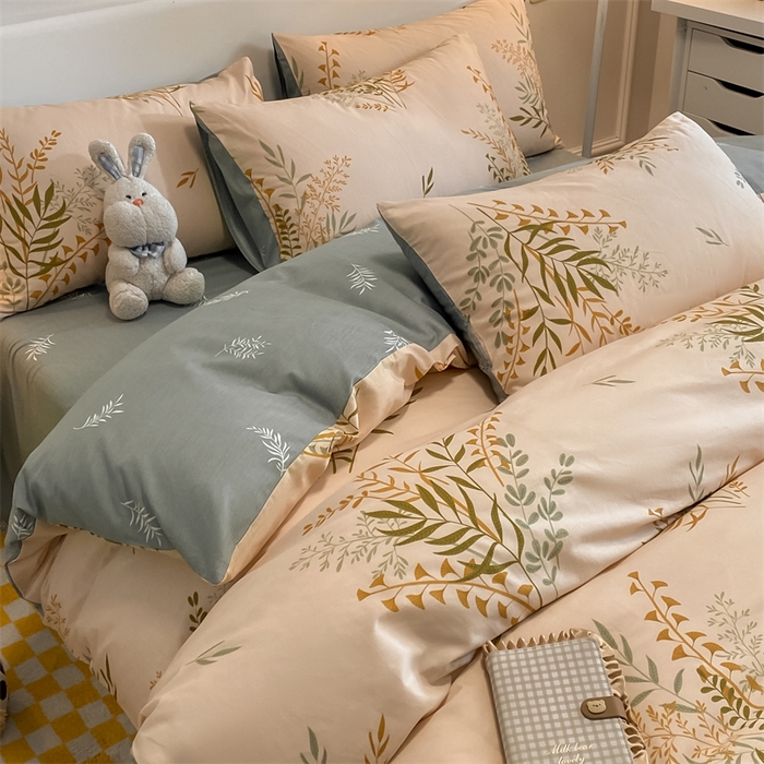 91家纺网 家纺一手货源 找家纺 澜妃 2025春夏新款12868全棉纯棉印花单被套 绿茵