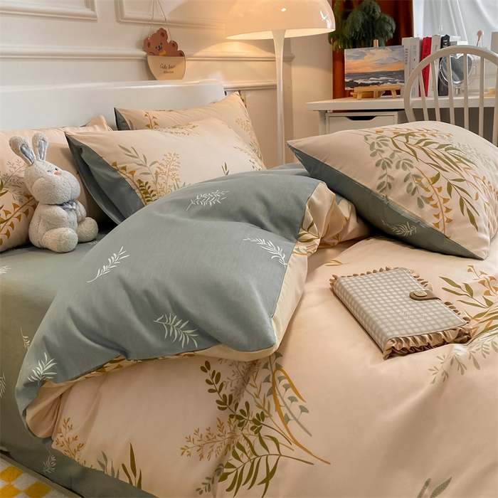 91家纺网 家纺一手货源 找家纺 澜妃 2025春夏新款12868全棉纯棉印花单被套 绿茵