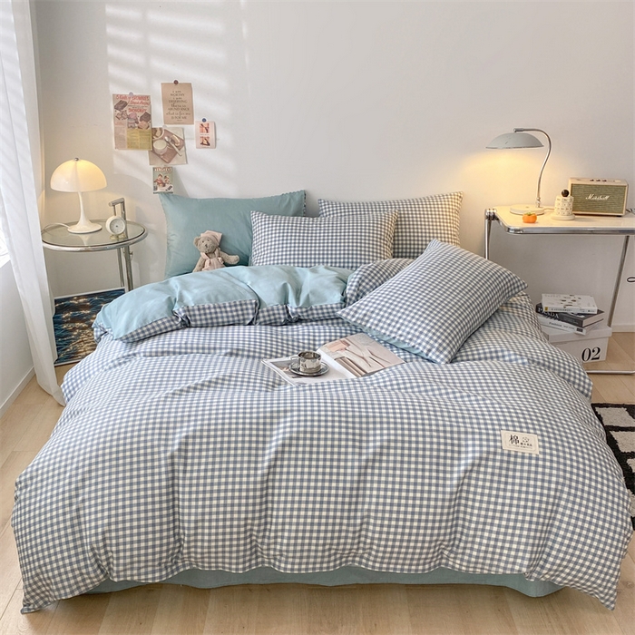 91家纺网 家纺一手货源 找家纺 澜妃 2025春夏新款12868全棉纯棉印花单被套 天蓝小格