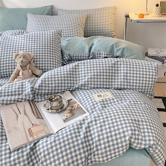 91家纺网 家纺一手货源 找家纺 澜妃 2025春夏新款12868全棉纯棉印花单被套 天蓝小格