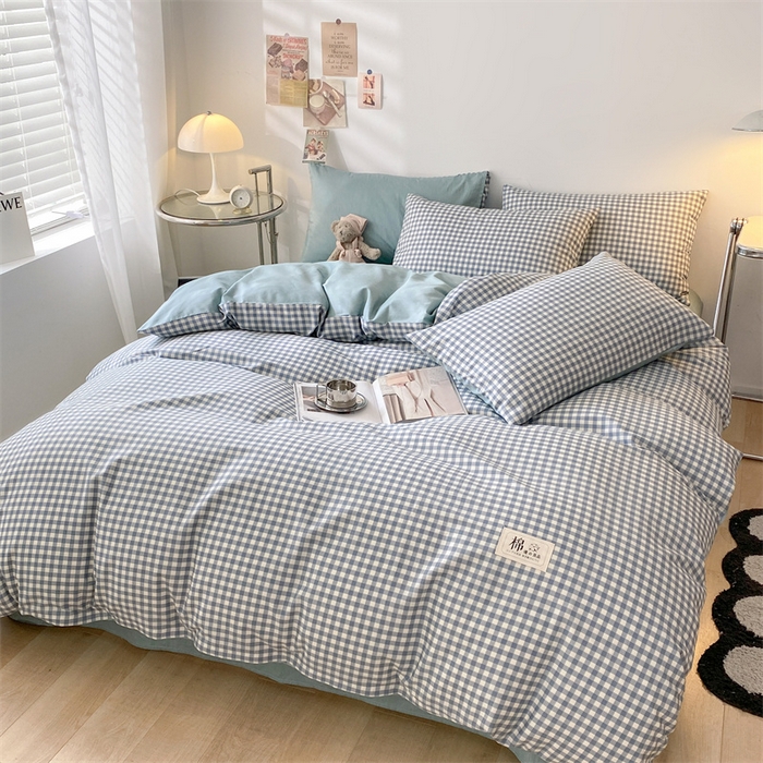 91家纺网 家纺一手货源 找家纺 澜妃 2025春夏新款12868全棉纯棉印花单被套 天蓝小格