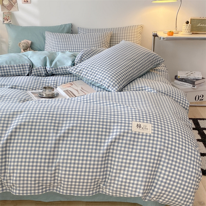 91家纺网 家纺一手货源 找家纺 澜妃 2025春夏新款12868全棉纯棉印花单被套 天蓝小格