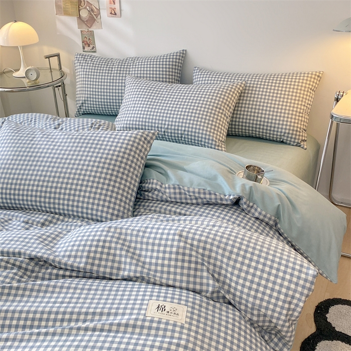 91家纺网 家纺一手货源 找家纺 澜妃 2025春夏新款12868全棉纯棉印花单被套 天蓝小格