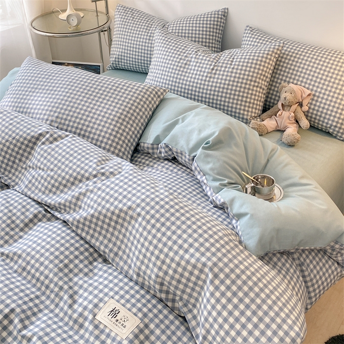 91家纺网 家纺一手货源 找家纺 澜妃 2025春夏新款12868全棉纯棉印花单被套 天蓝小格