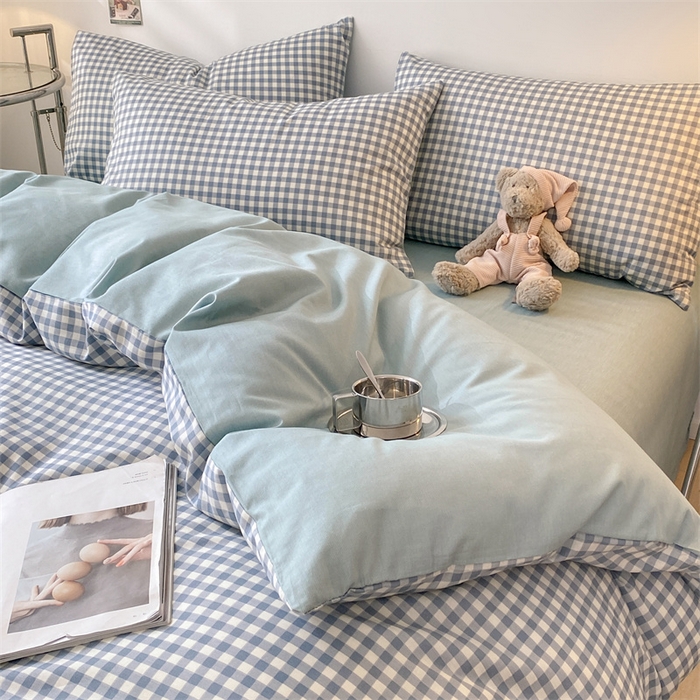 91家纺网 家纺一手货源 找家纺 澜妃 2025春夏新款12868全棉纯棉印花单被套 天蓝小格