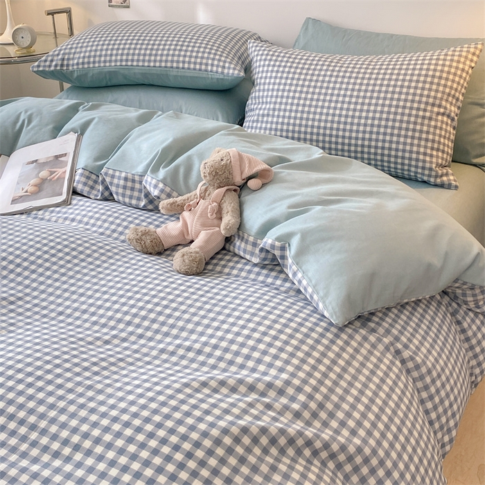 91家纺网 家纺一手货源 找家纺 澜妃 2025春夏新款12868全棉纯棉印花单被套 天蓝小格