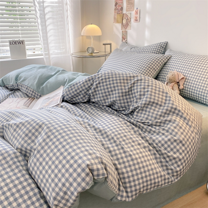 91家纺网 家纺一手货源 找家纺 澜妃 2025春夏新款12868全棉纯棉印花单被套 天蓝小格