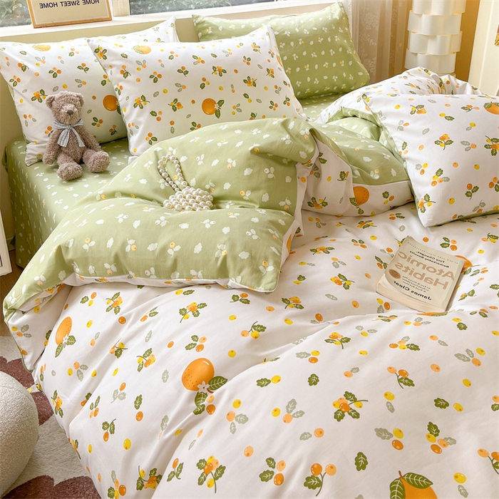 91家纺网 家纺一手货源 找家纺 澜妃 2025春夏新款12868全棉纯棉印花单被套 砂糖橘