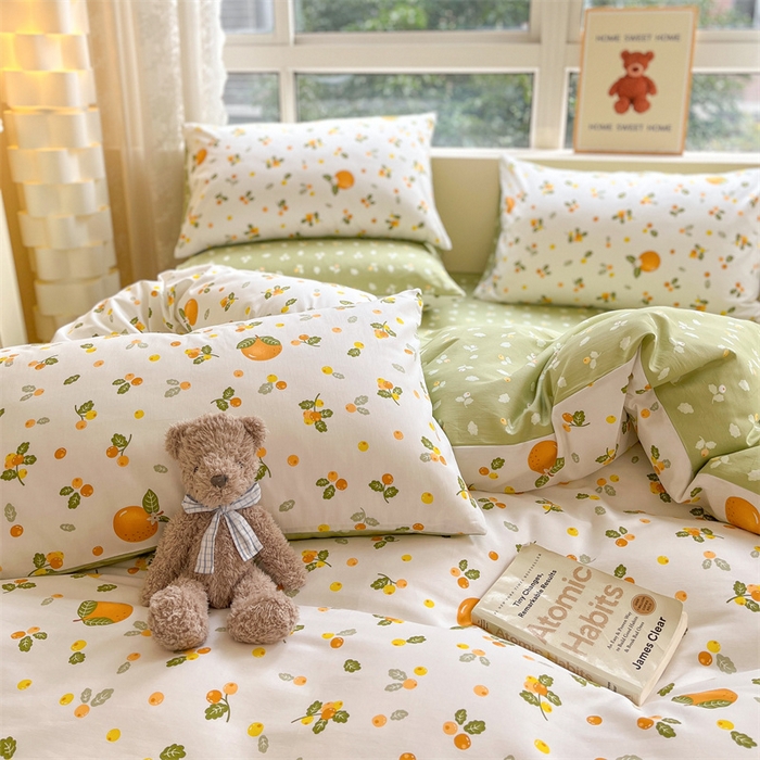 91家纺网 家纺一手货源 找家纺 澜妃 2025春夏新款12868全棉纯棉印花单被套 砂糖橘