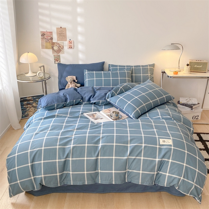 91家纺网 家纺一手货源 找家纺 澜妃 2025春夏新款12868全棉纯棉印花单被套 深蓝大格