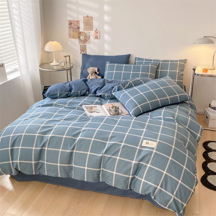 91家纺网 家纺一手货源 找家纺 澜妃 2025春夏新款12868全棉纯棉印花单被套 深蓝大格