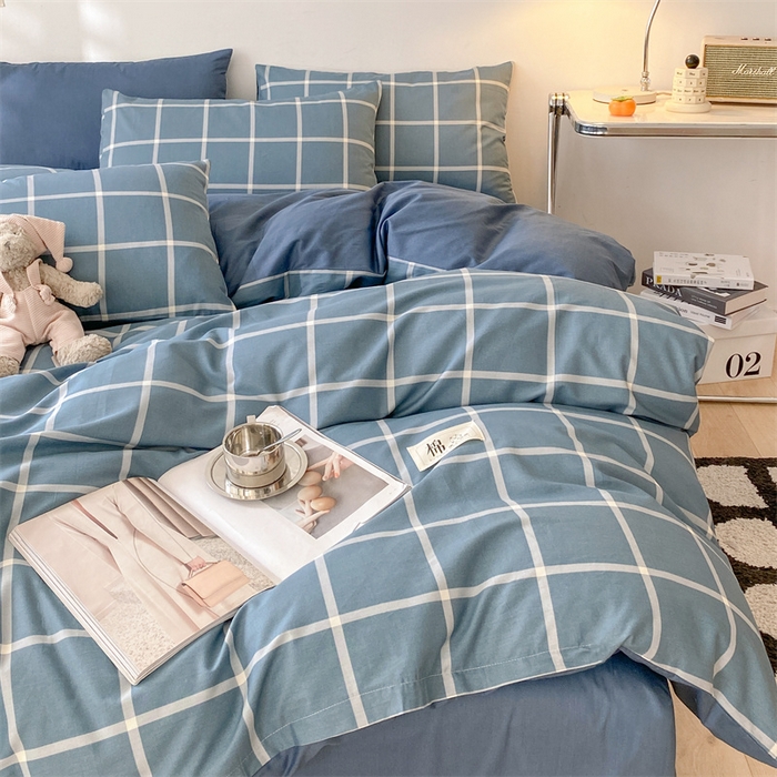 91家纺网 家纺一手货源 找家纺 澜妃 2025春夏新款12868全棉纯棉印花单被套 深蓝大格
