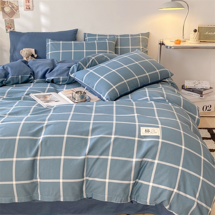 91家纺网 家纺一手货源 找家纺 澜妃 2025春夏新款12868全棉纯棉印花单被套 深蓝大格
