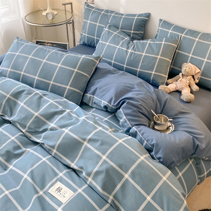91家纺网 家纺一手货源 找家纺 澜妃 2025春夏新款12868全棉纯棉印花单被套 深蓝大格