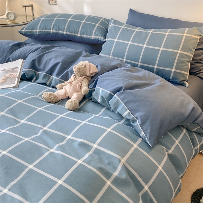 91家纺网 家纺一手货源 找家纺 澜妃 2025春夏新款12868全棉纯棉印花单被套 深蓝大格