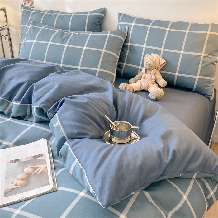 91家纺网 家纺一手货源 找家纺 澜妃 2025春夏新款12868全棉纯棉印花单被套 深蓝大格