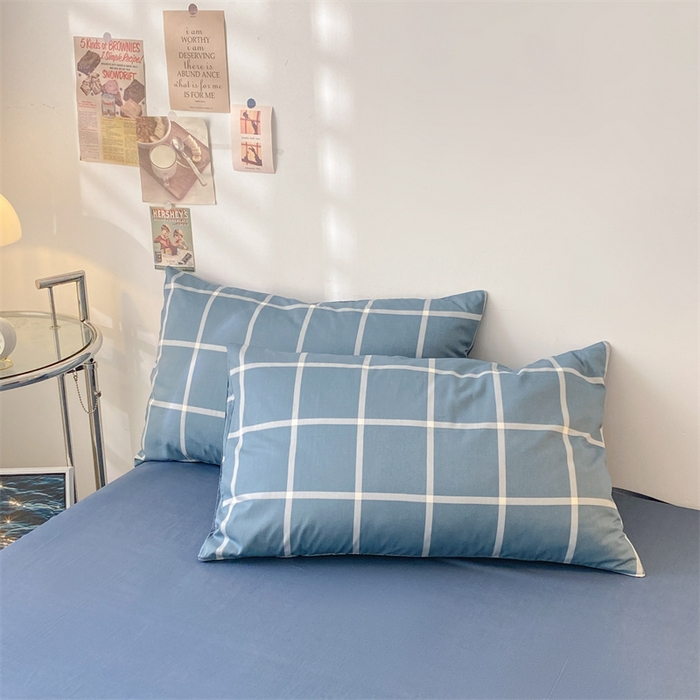 91家纺网 家纺一手货源 找家纺 澜妃 2025春夏新款12868全棉纯棉印花单被套 深蓝大格