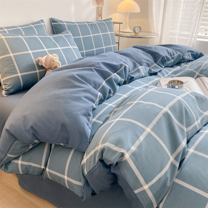 91家纺网 家纺一手货源 找家纺 澜妃 2025春夏新款12868全棉纯棉印花单被套 深蓝大格