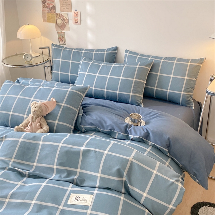 91家纺网 家纺一手货源 找家纺 澜妃 2025春夏新款12868全棉纯棉印花单被套 深蓝大格