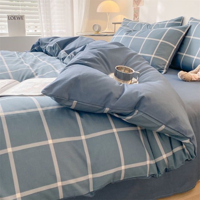91家纺网 家纺一手货源 找家纺 澜妃 2025春夏新款12868全棉纯棉印花单被套 深蓝大格